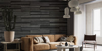 Seamless dark brick hallway wall mural with subtle shadows and stone textures.