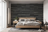 Minimalist black stone wall mural with high-definition masonry details.