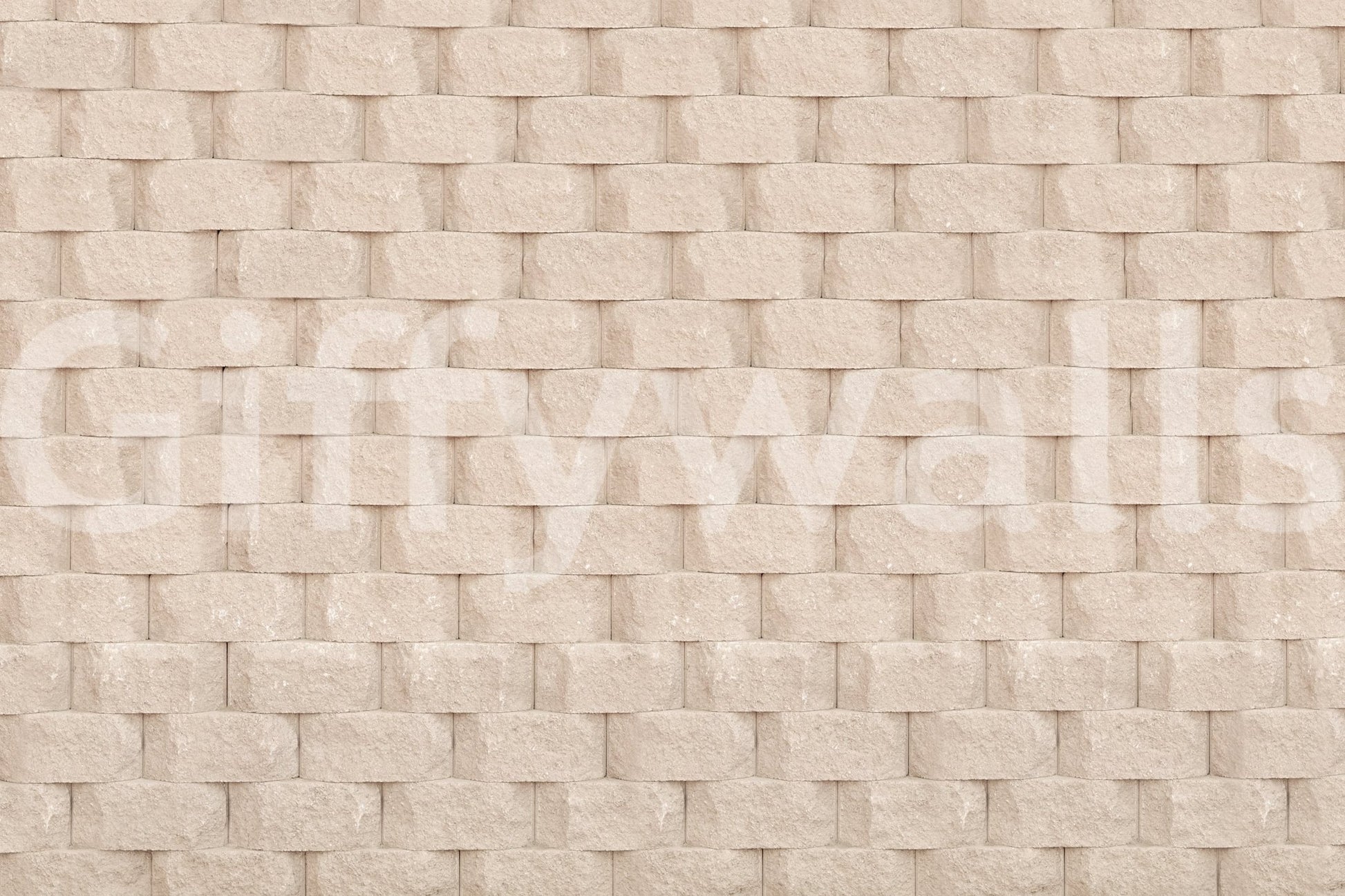 Textured Blocks wallpaper mural shown as a full-wall render of cream rounded sandstone blocks stacked in even rows
