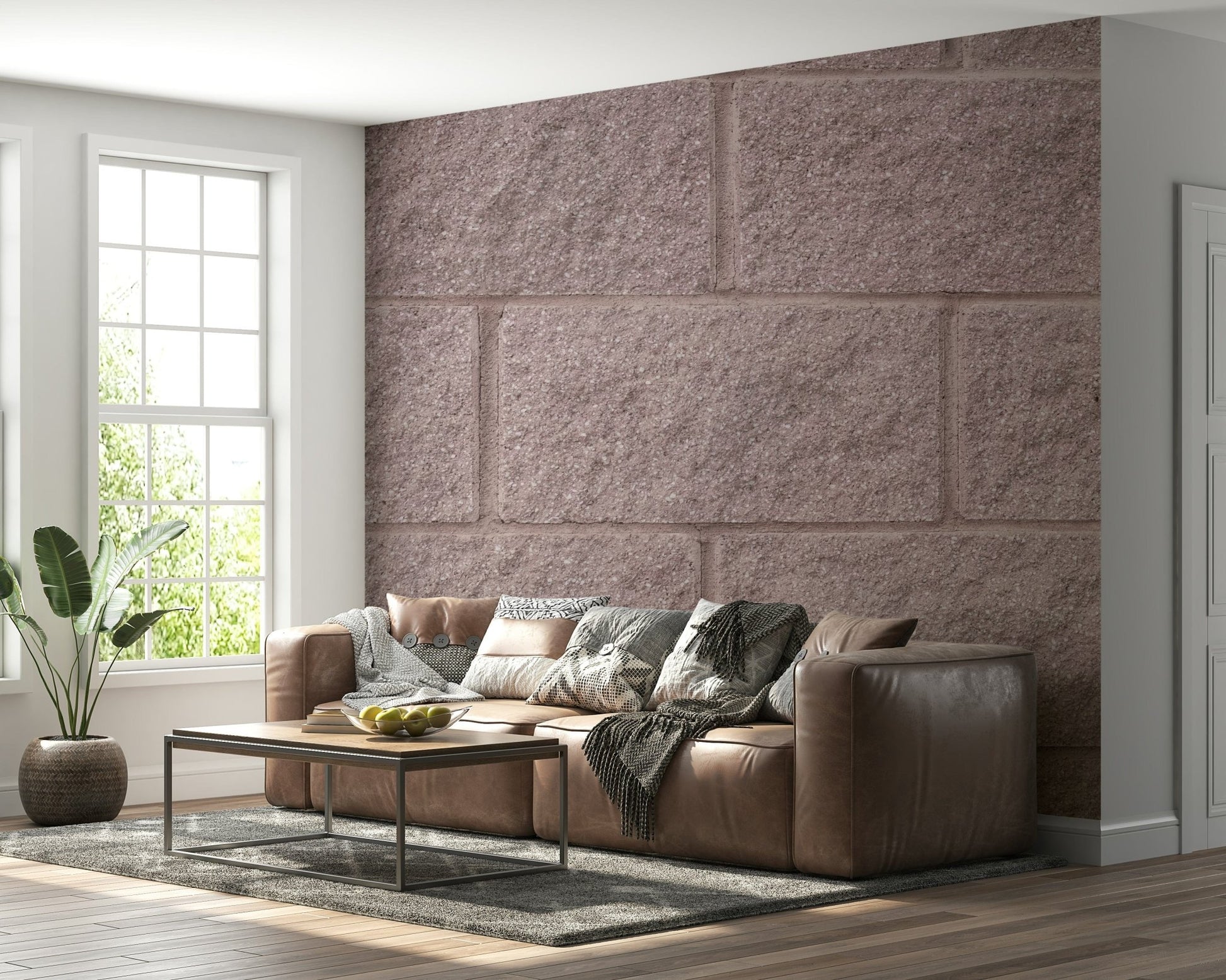 Rustic-style wall covering with layered and textured brick patterns
