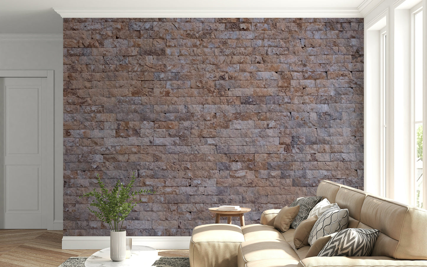 Textured Brick Wall Mural featuring realistic red and brown brick patterns for industrial-style interiors.