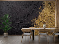 Textured dual tone gold wallpaper mural with a shimmering metallic finish dining area.