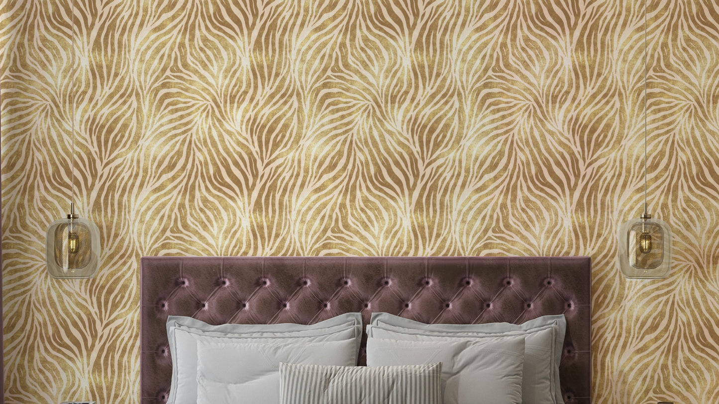 Textured Gold Zebra Print Wallpaper⁠