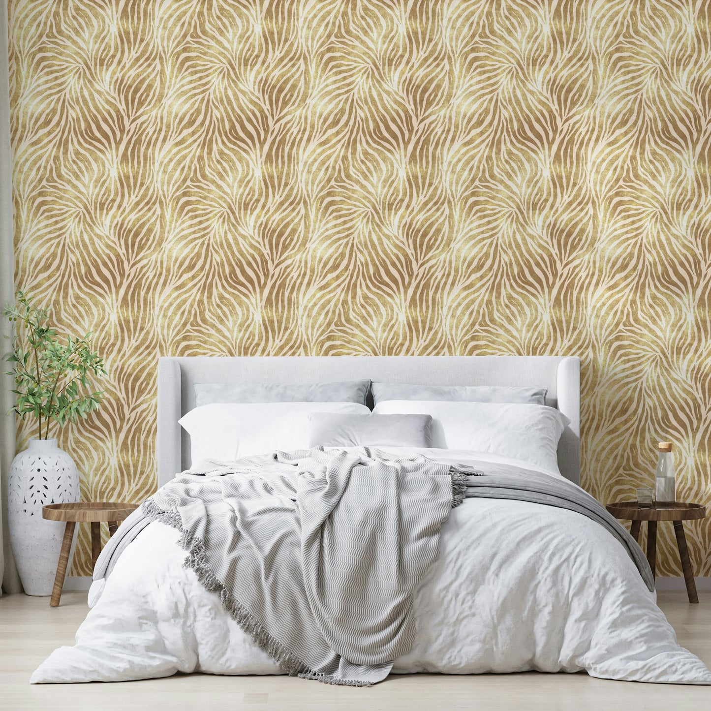 Textured Gold Zebra Print Wallpaper⁠