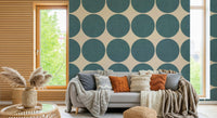 Decorative teal circle wallpaper with a fabric-textured effect on both shapes and background