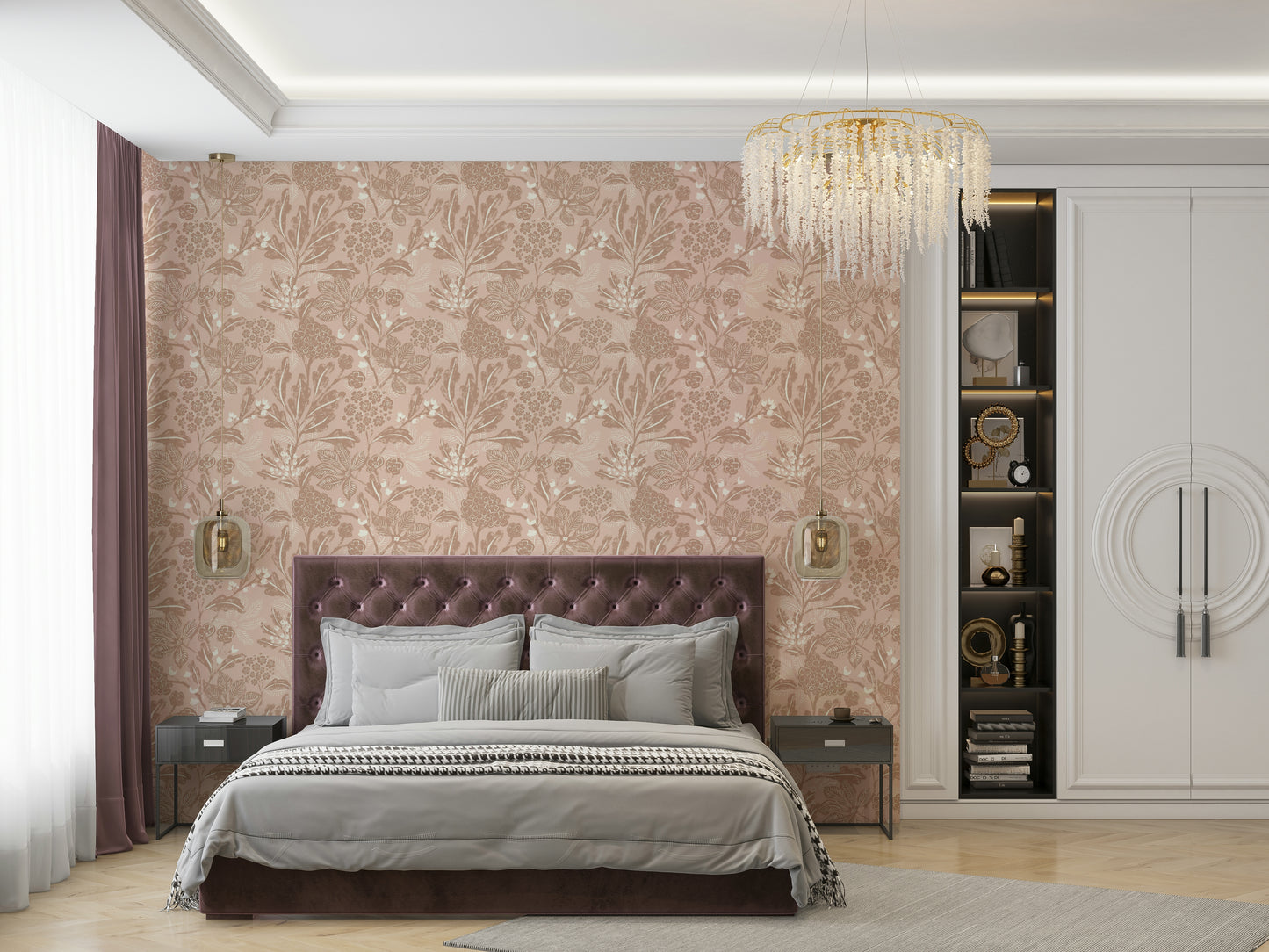 Stylish textured terracotta blooms wallpaper floral texture

