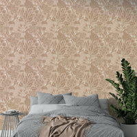 Elegant textured terracotta blooms wallpaper on feature wall

