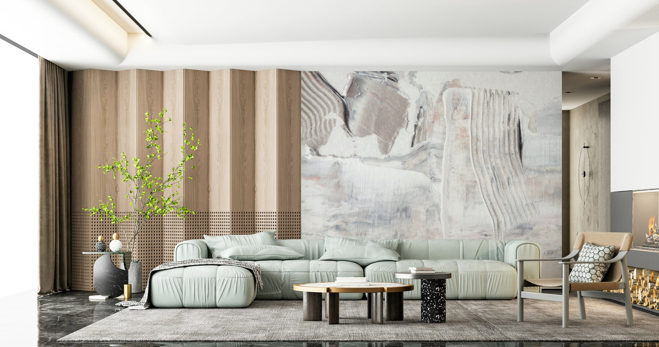 Textured Tones Wall Mural featuring layered textures in soft, earthy color tones.