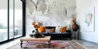 Decorative wall mural showcasing abstract textures with warm neutral shades.