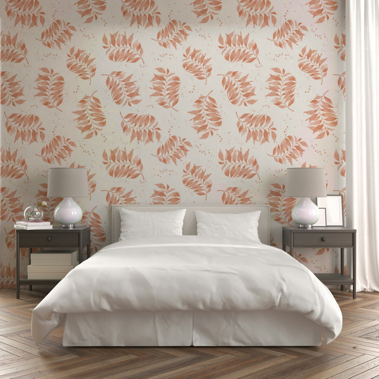 Watercolor botanical wallpaper in rustic tones

