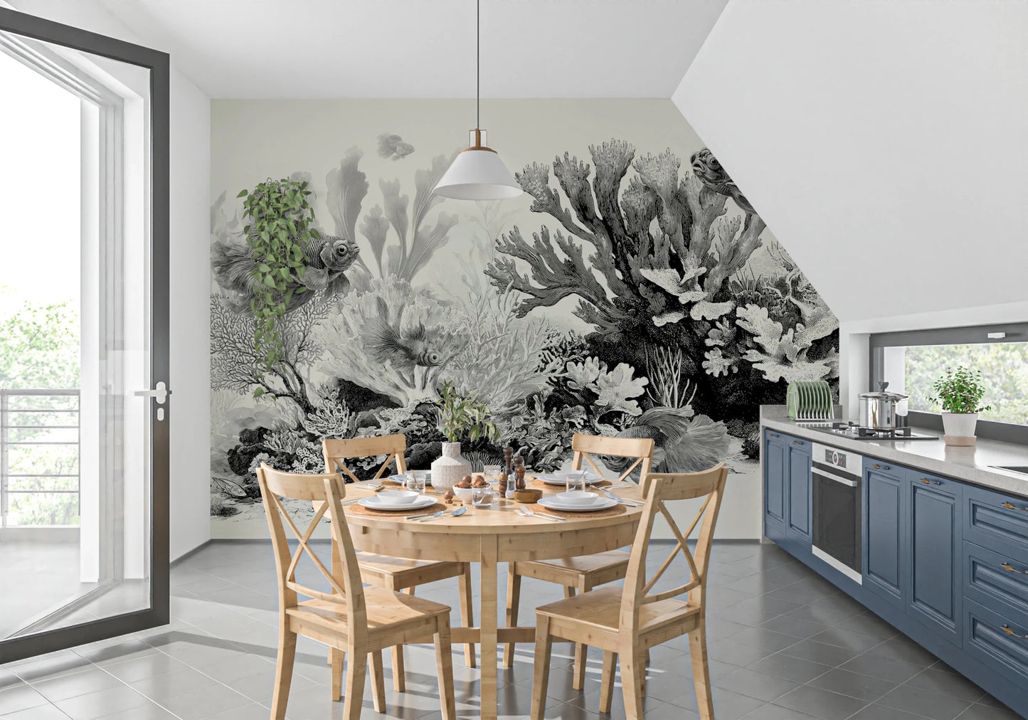 The Aquarium - Black & Cream Wall Mural