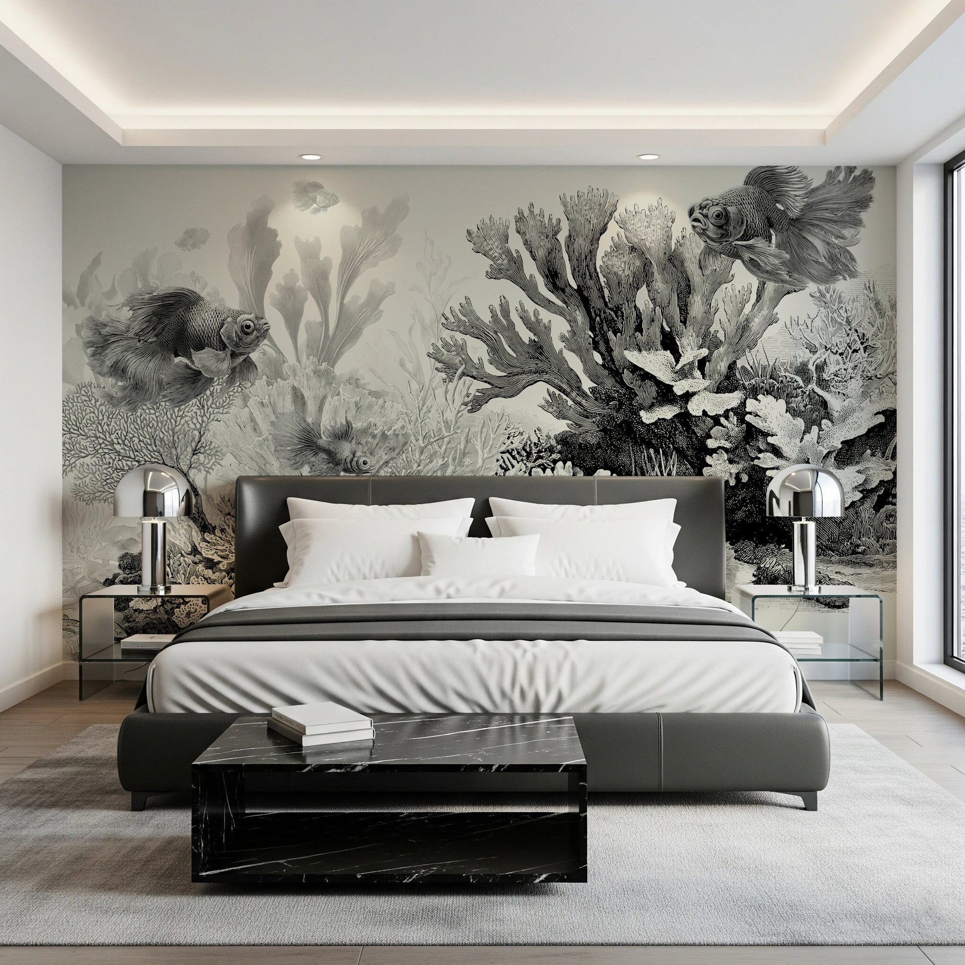 The Aquarium - Black & Cream Wall Mural