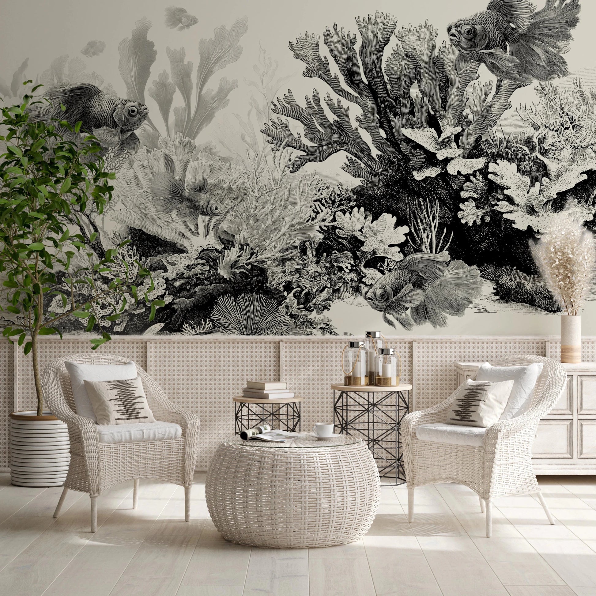 The Aquarium - Black & Cream Wall Mural