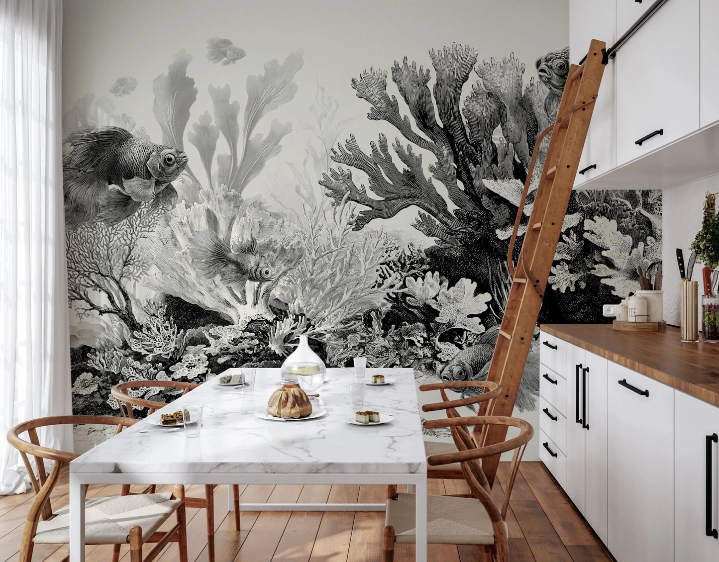 The Aquarium - Black & Cream Wall Mural