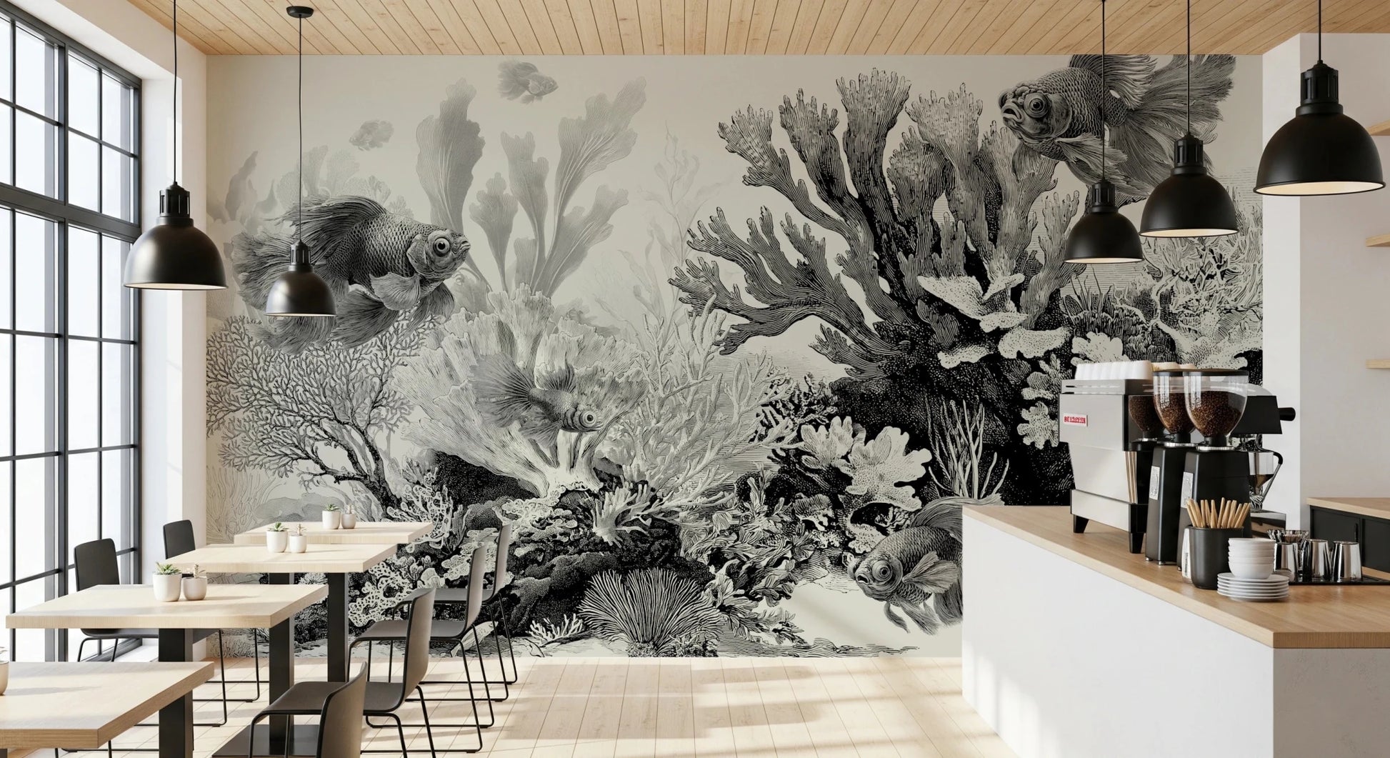 The Aquarium - Black & Cream Wall Mural