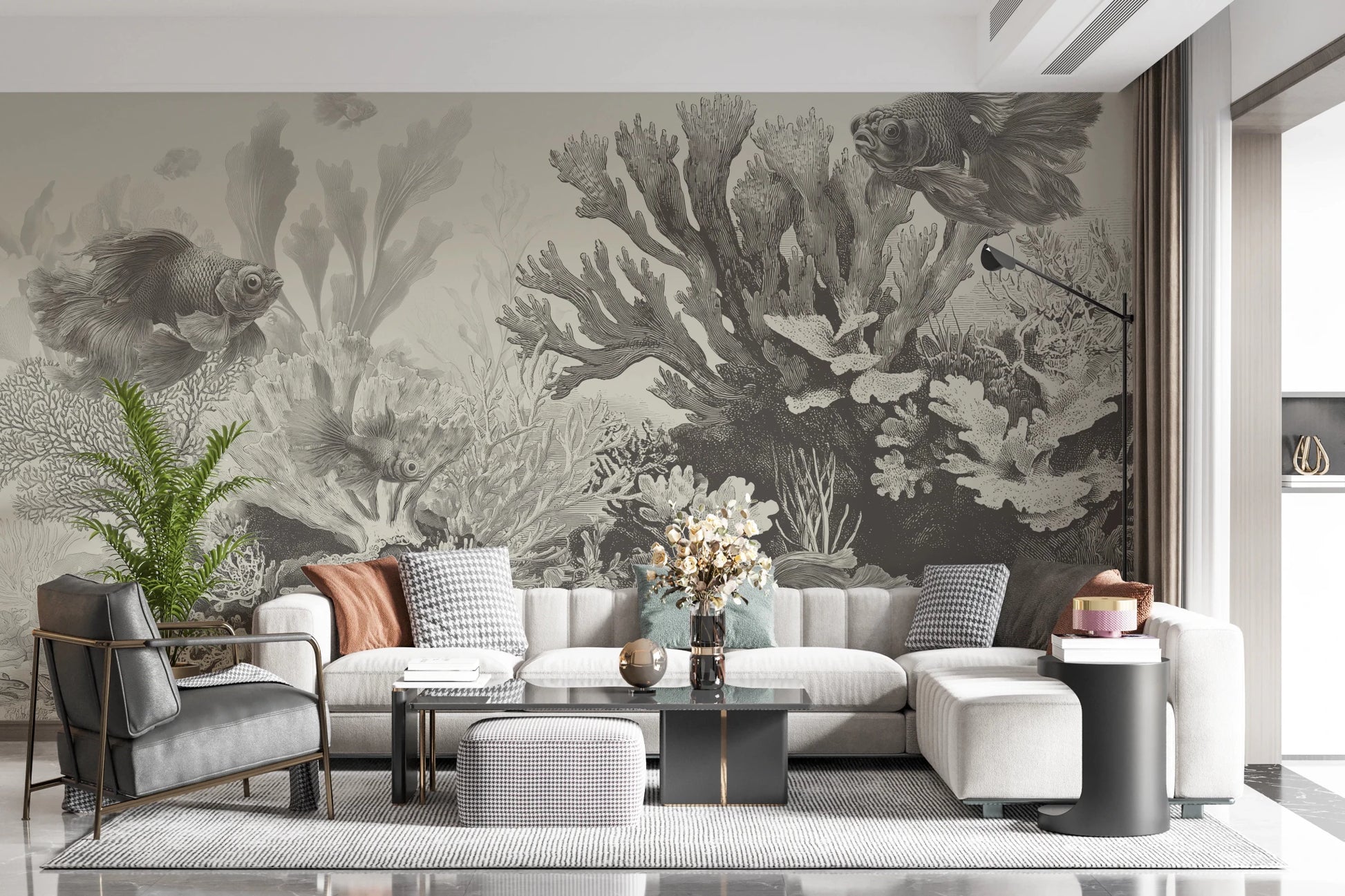 The Aquarium - Greige Wall Mural