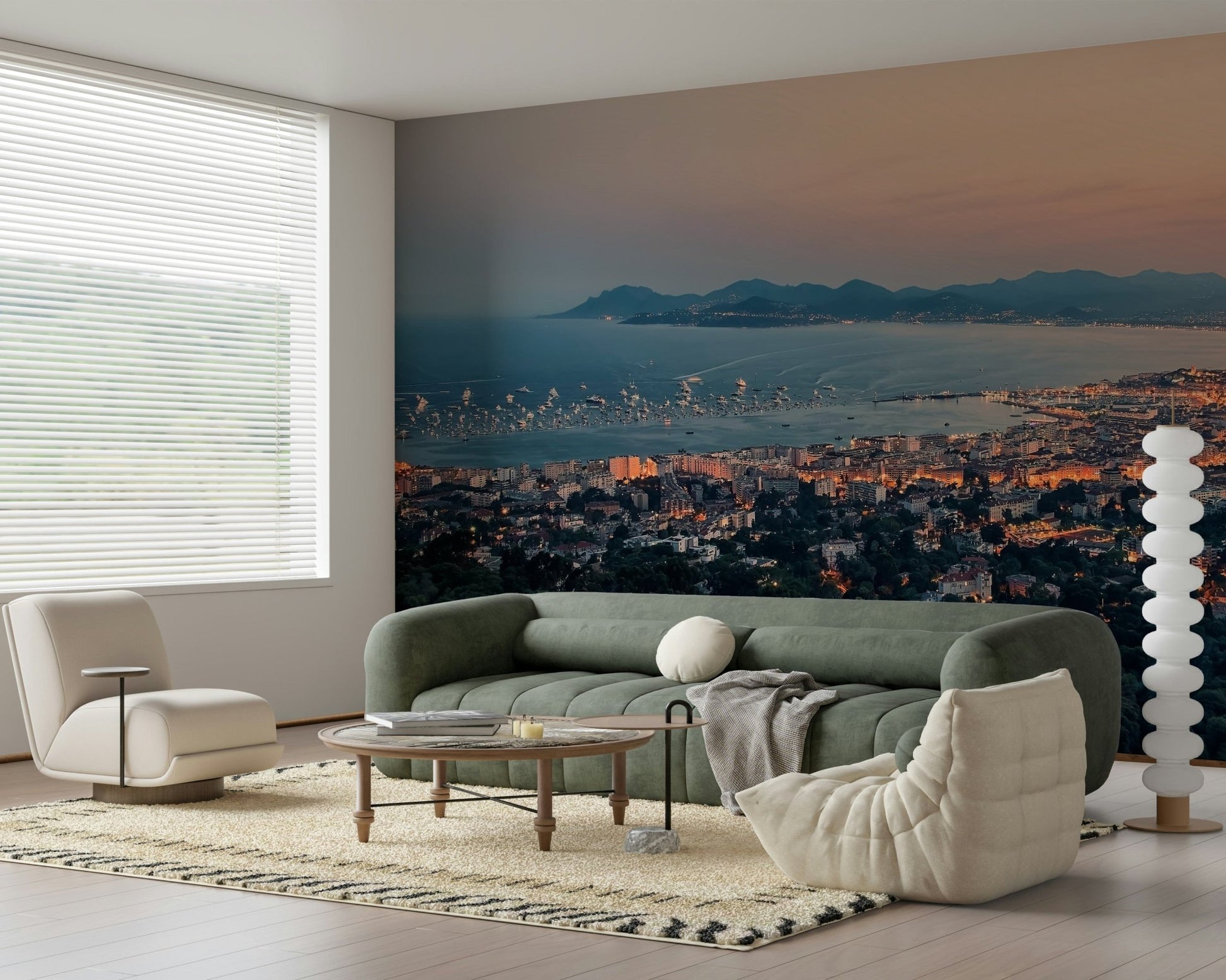 Bay of Cannes mural capturing coastal nature with soft sky and clouds
