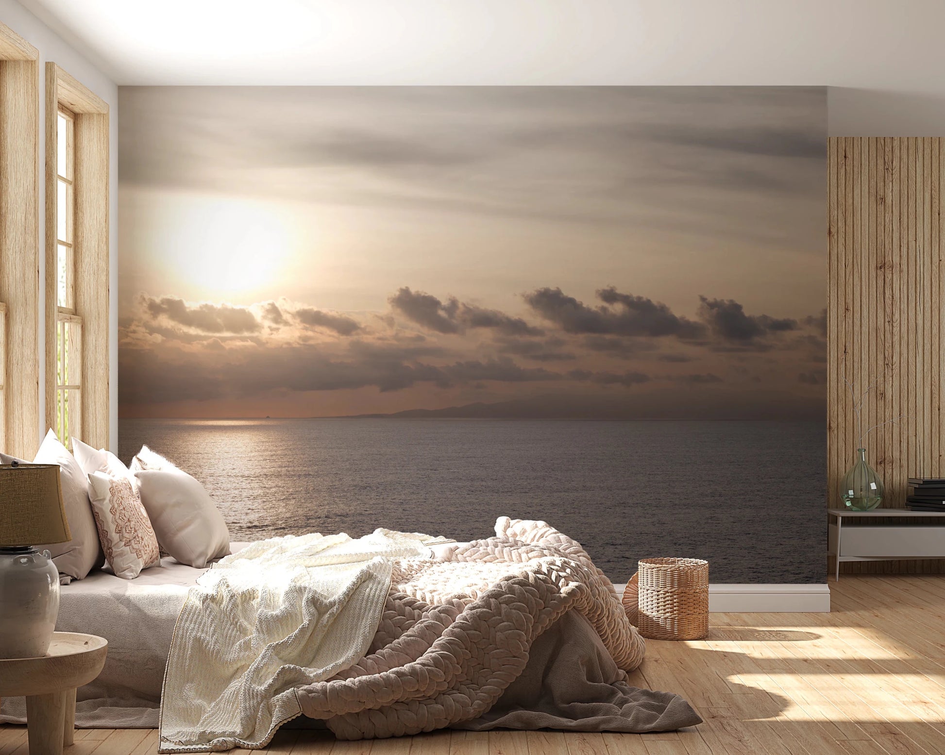 bedroom Tranquil evening light display on The Glow of Dusk Wall Mural.