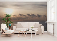 Golden sun rays appearing for living room on The Glow of Dusk Wall Mural.