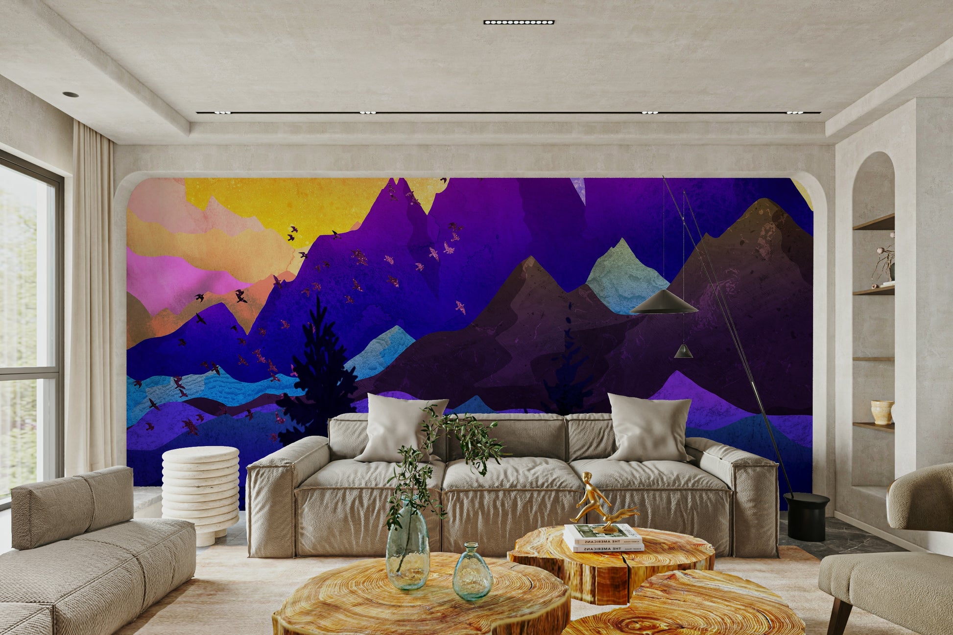 Studio scenic mountains wall mural for full wall, modern color