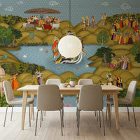 Decorative jali-inspired wall mural in neutral tones