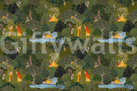 Jungle Wallpaper with intricate forest details inspired by Pichwai paintings