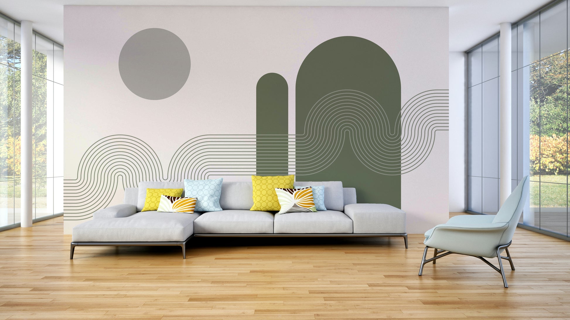 Soft abstract design with overlapping curved shapes

