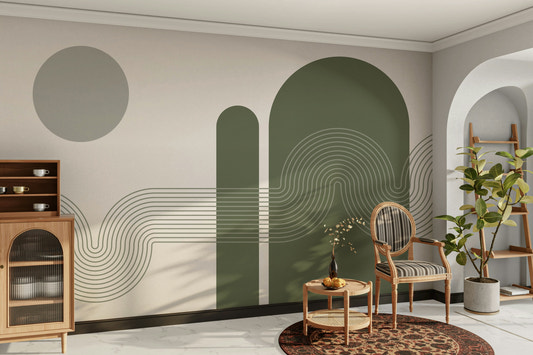 The Serenity of Curves mural with soft abstract forms

