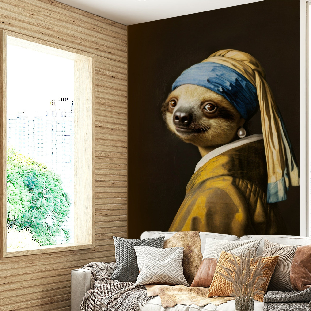 sloth with the pearl earring wall mural

