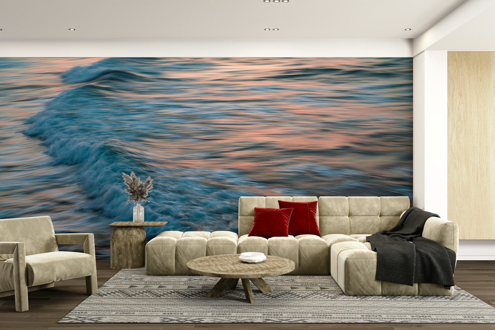 The wallpaper for walls being installed.

