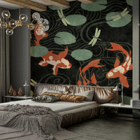 Koi pond wall mural with soft colors for a calming vibe.

