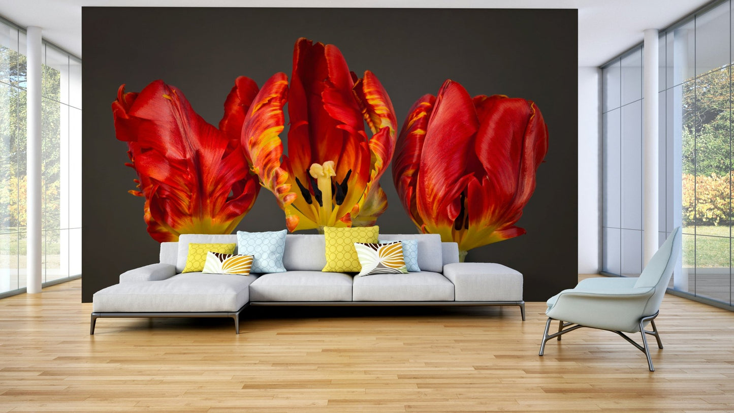 Three striking tulips in Rococo style for interior walls.

