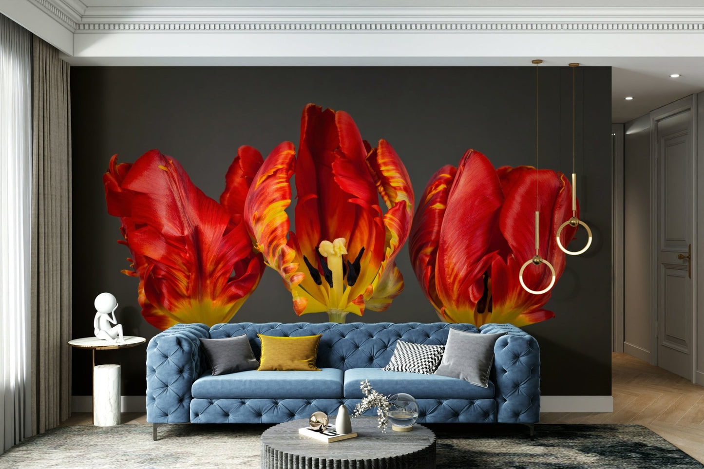 Classic Rococo style wall art with tulip designs.


