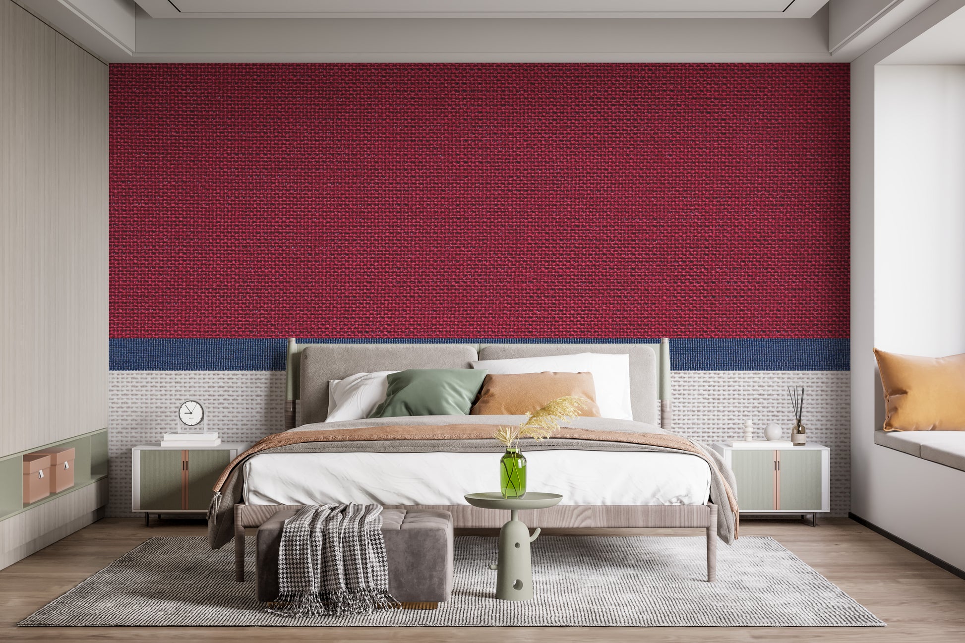 Tied thread fabric-inspired mural for sophisticated decor.
