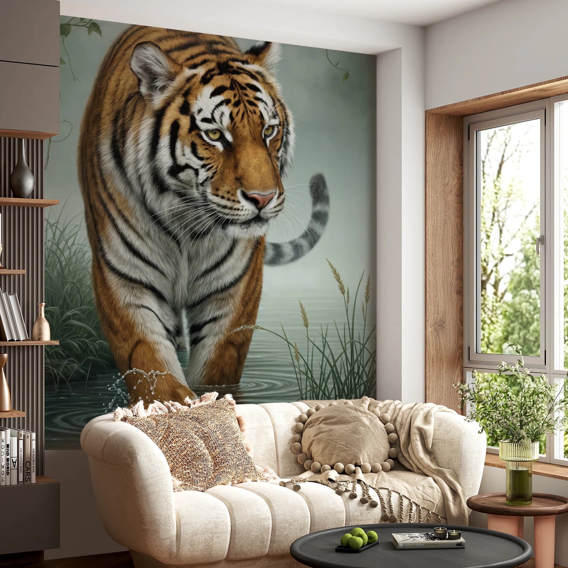 Tiger's Trail Wall Mural featuring ripples and lily pads in water