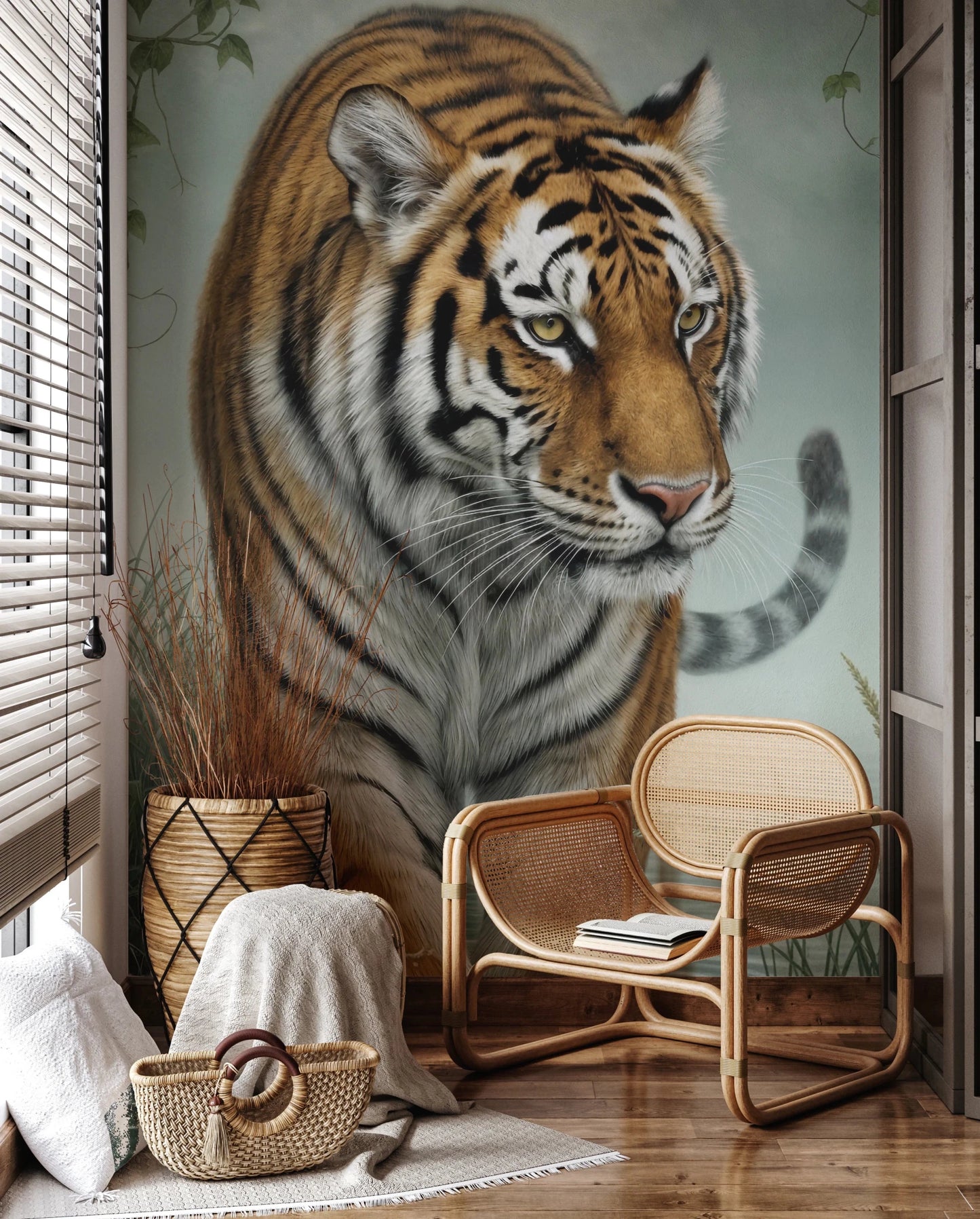 Tiger's Trail Wall Mural showcasing a powerful feline in its habitat
