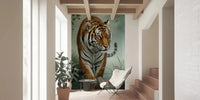 Tiger's Trail Wall Mural featuring a realistic orange and black tiger
