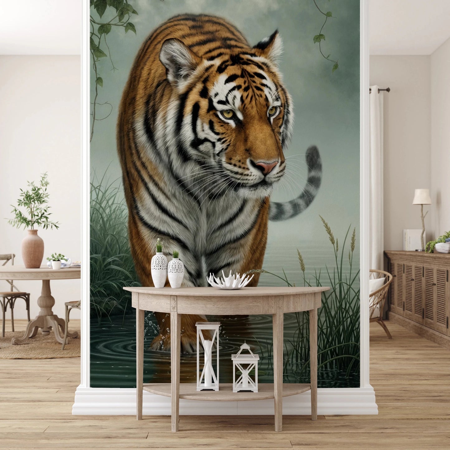 Bold animal portrait on a high-definition Tiger's Trail Wall Mural