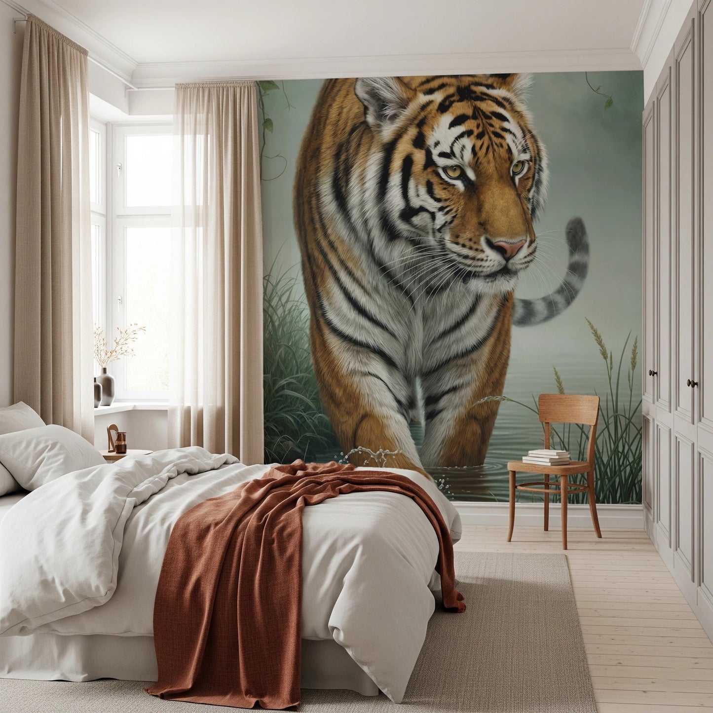 Realistic wildlife art for a Tiger's Trail Wall Mural feature wall