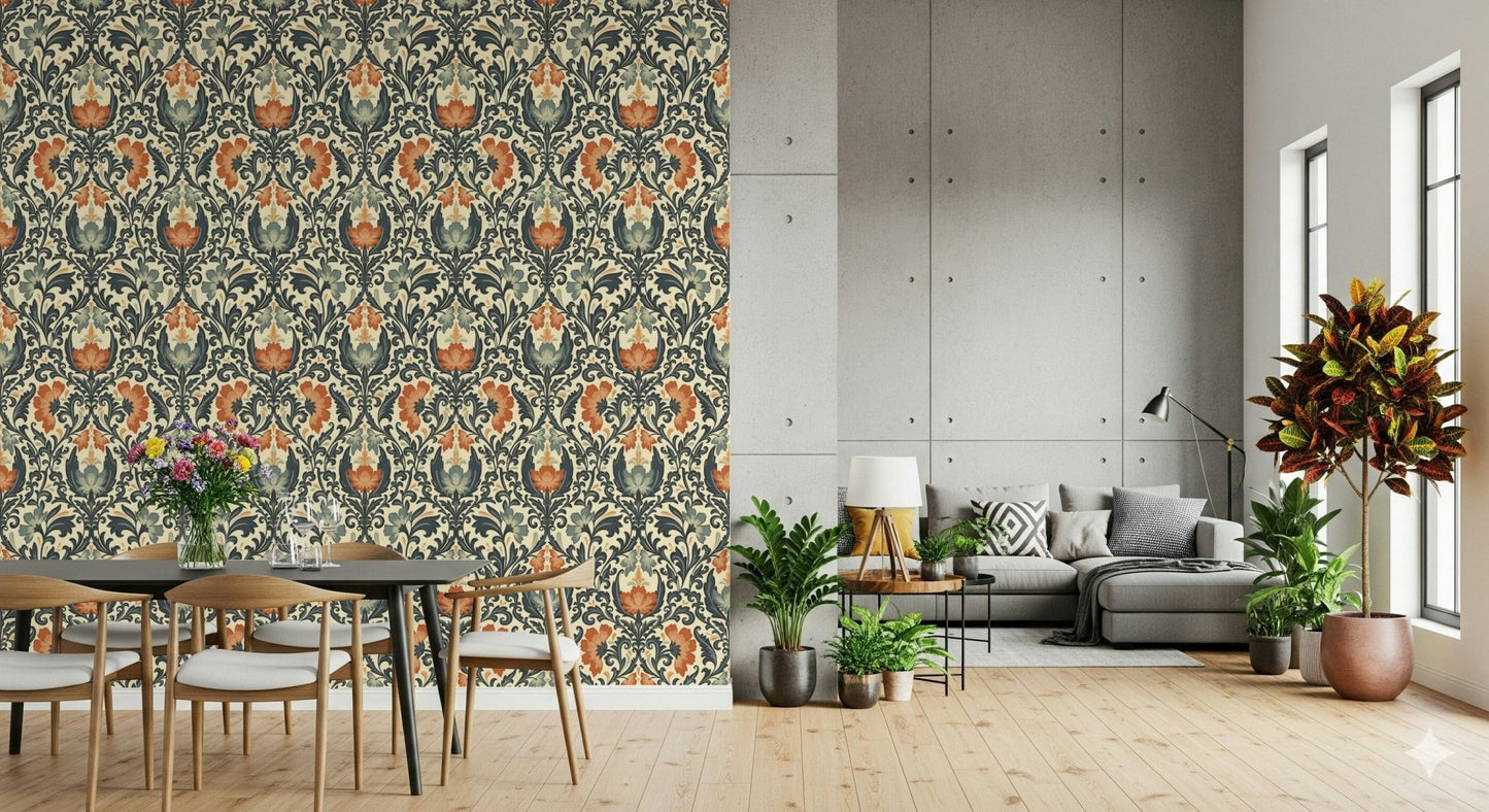Bespoke heritage-style wallpaper for walls, exquisite detailed artwork.