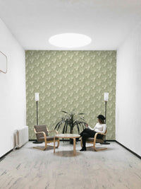Botanical bouquet print on soft green wallpaper

