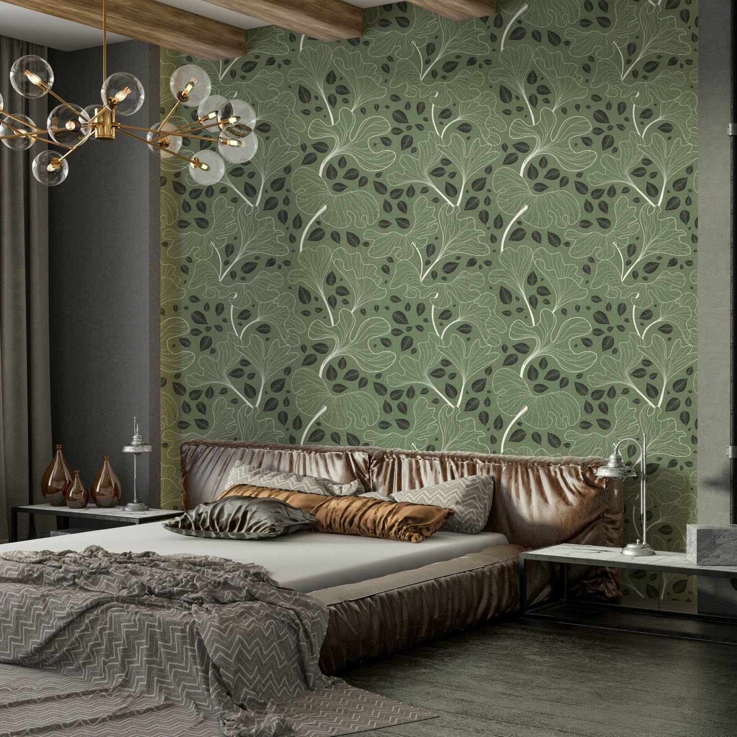 Timeless Ginkgo Garden mural for a bedroom.

