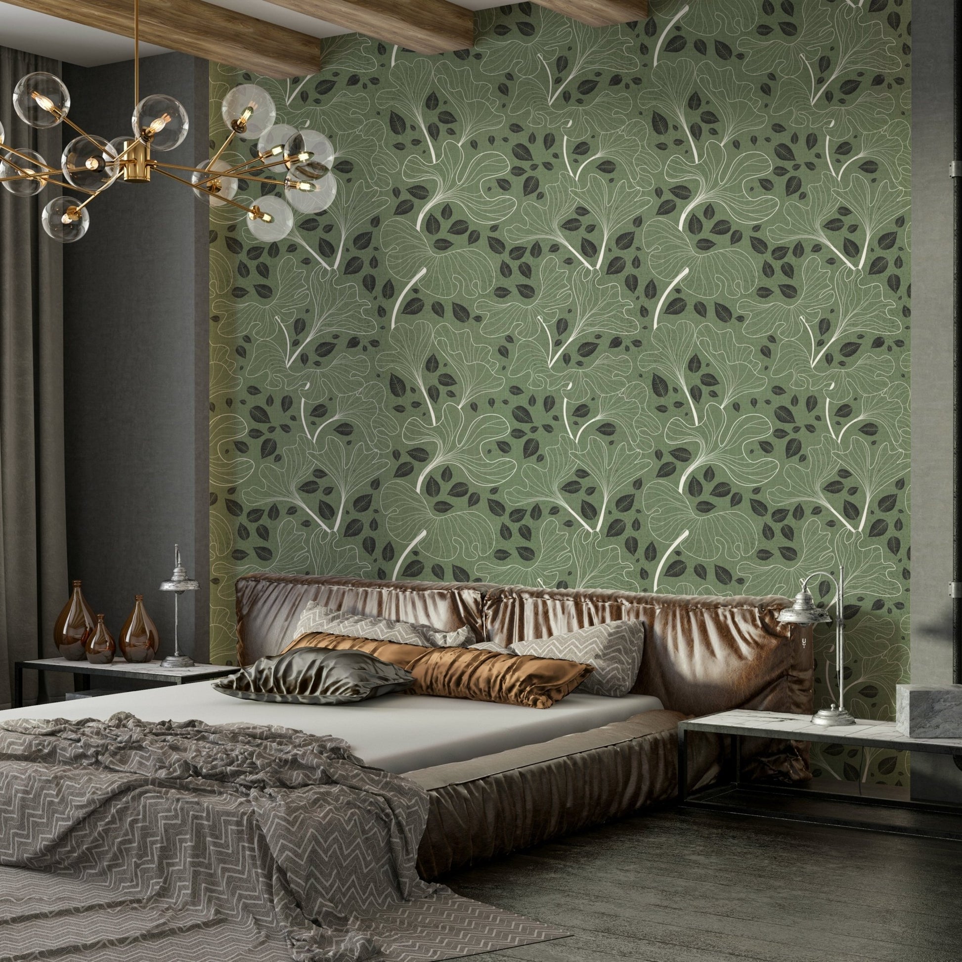 Timeless Ginkgo Garden mural for a bedroom.

