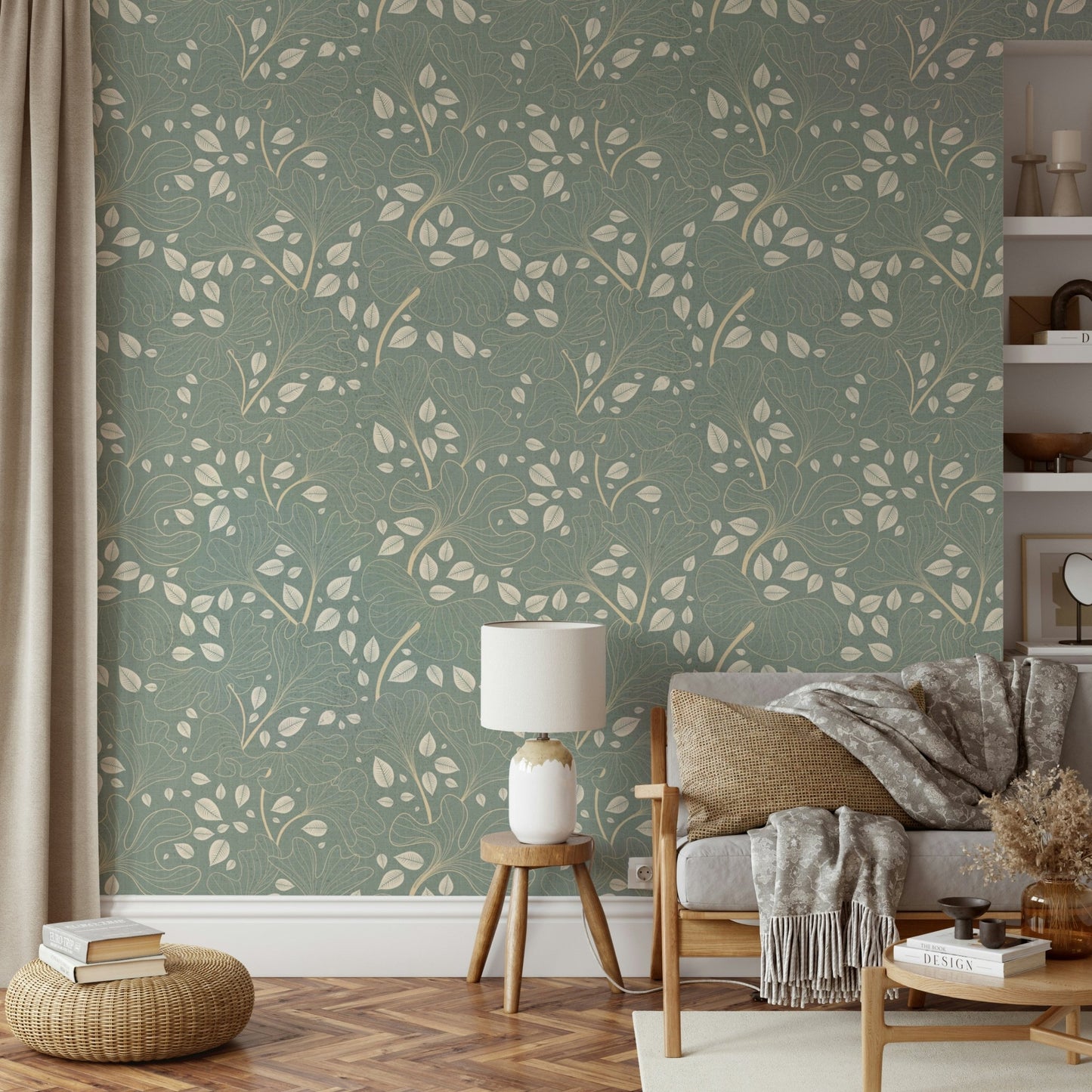 Timeless Ginkgo Garden mural for a living room.


