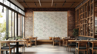 Floral wallpaper with a mix of blue and white.

