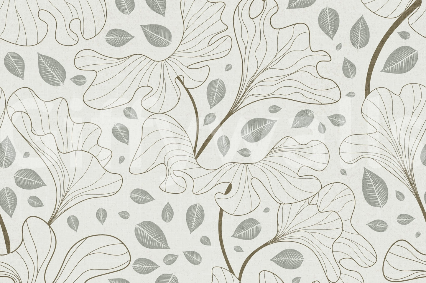 Beautiful Timeless Ginkgo Garden design, subtle gray leaf pattern.