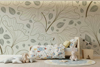 Serene Timeless Ginkgo Garden wallpaper, monochromatic leaf texture.
