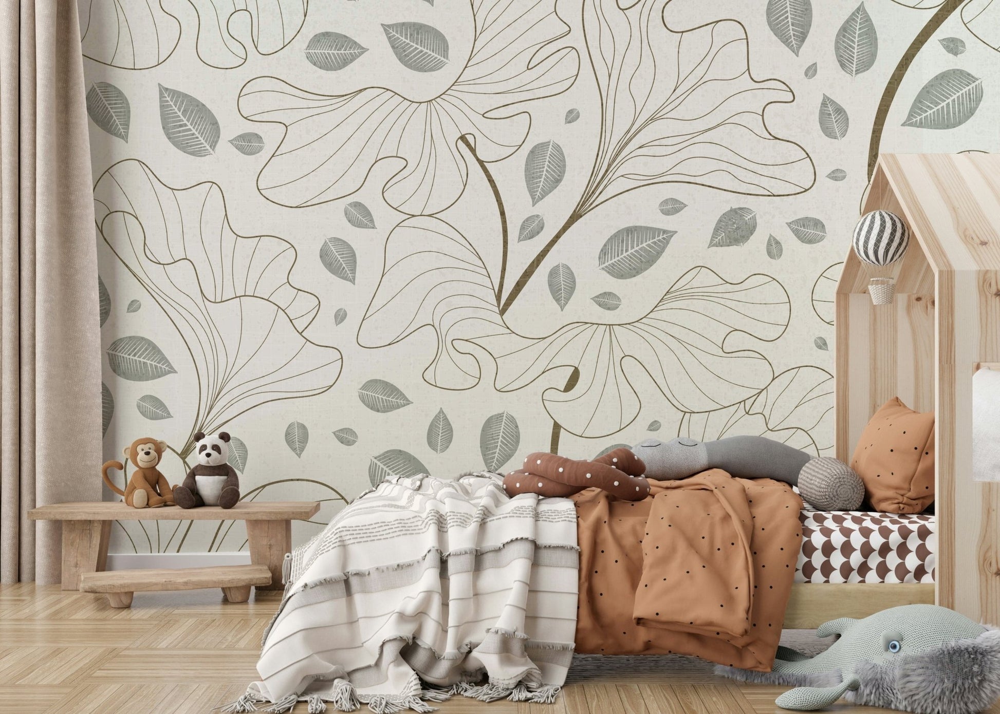 Subtle Ginkgo Garden wallpaper for walls, tranquil leaf pattern.