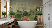 Classic Indian palace garden wall mural bringing timeless beauty to a Bathroom.