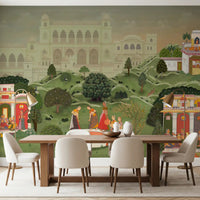 Traditional Indian wall mural with vibrant colors, perfect for a cozy dining area.